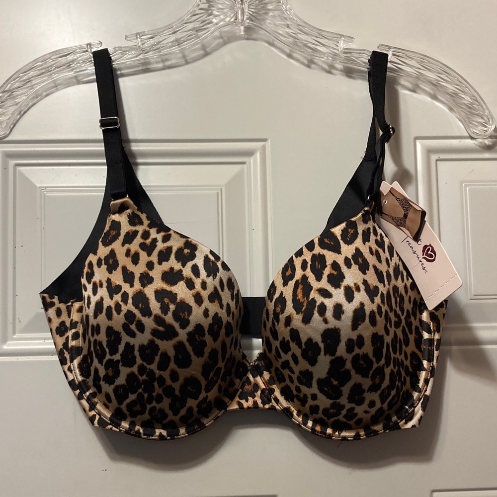 Leopard Print T-Shirt Bra - Black Trim 34D NWT